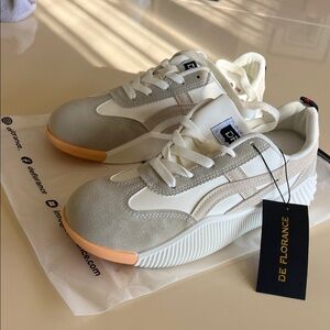 All Day Wear-DeFlorance Ladies Comfort Sneakers -Tan and White